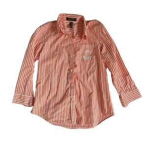 Lauren Ralph Lauren Striped Shirt P/S Orange White Anchor Crest Nautical Preppy